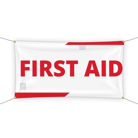 First Aid Large Banners and Signs for Outdoor by DreamController-Polyester Banner with 4 Holes for Easy Hang Indoor & Outdoor| 4x1 Feet Banner for First Aid HD Print Banner Made in USA