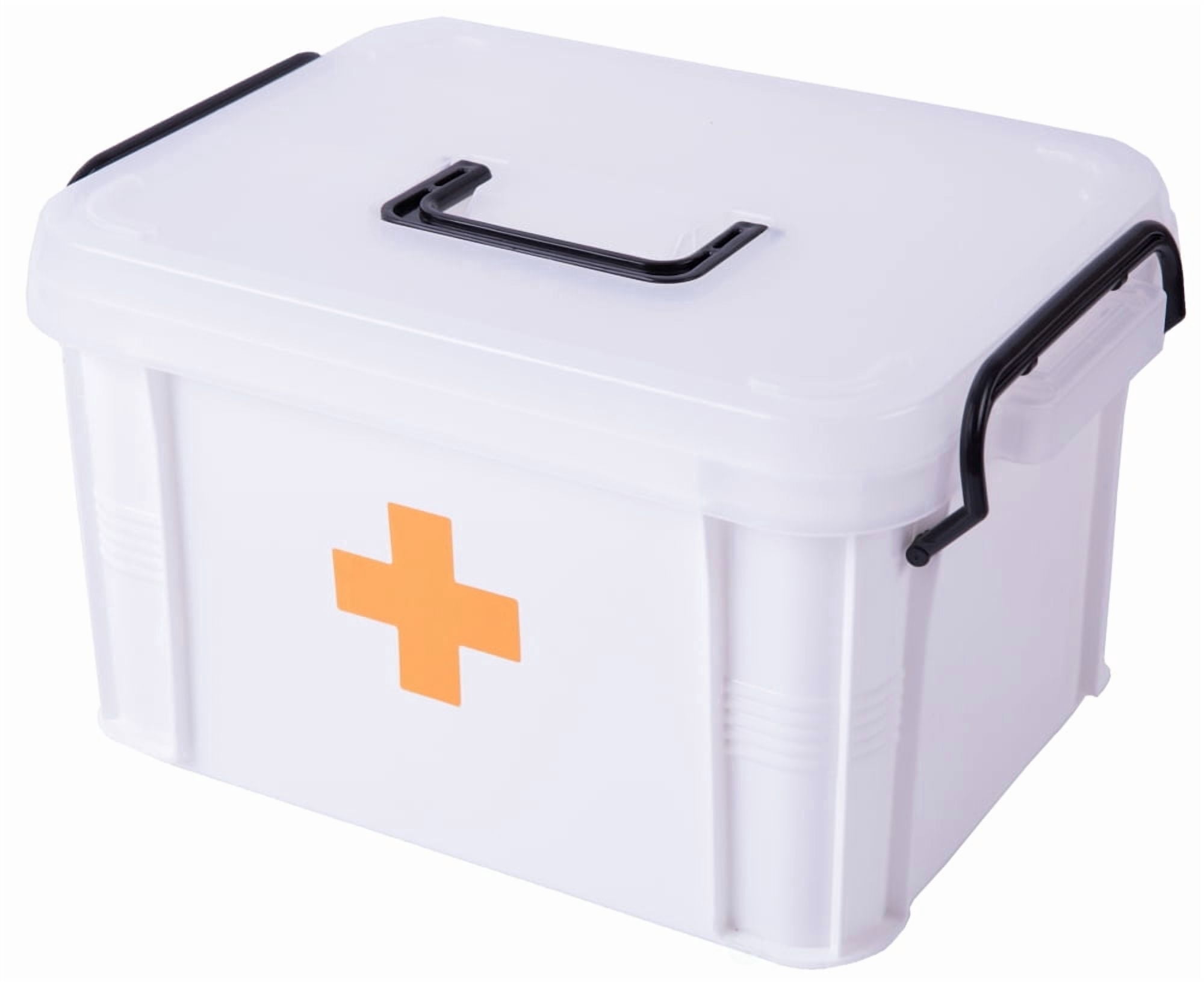 White Large Empty Medical Box for Home Emergency Supplies, Travel, Car, and Dorms – Compact First Aid Box with Handle, Detachable Tray and Locking Lid – Medical Organizer and First Aid Kit Storage