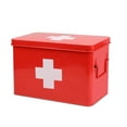 First Aid Medicine Box Supplies Kit Organizer 13" Red Metal Tin Medic Bin Hard Case with