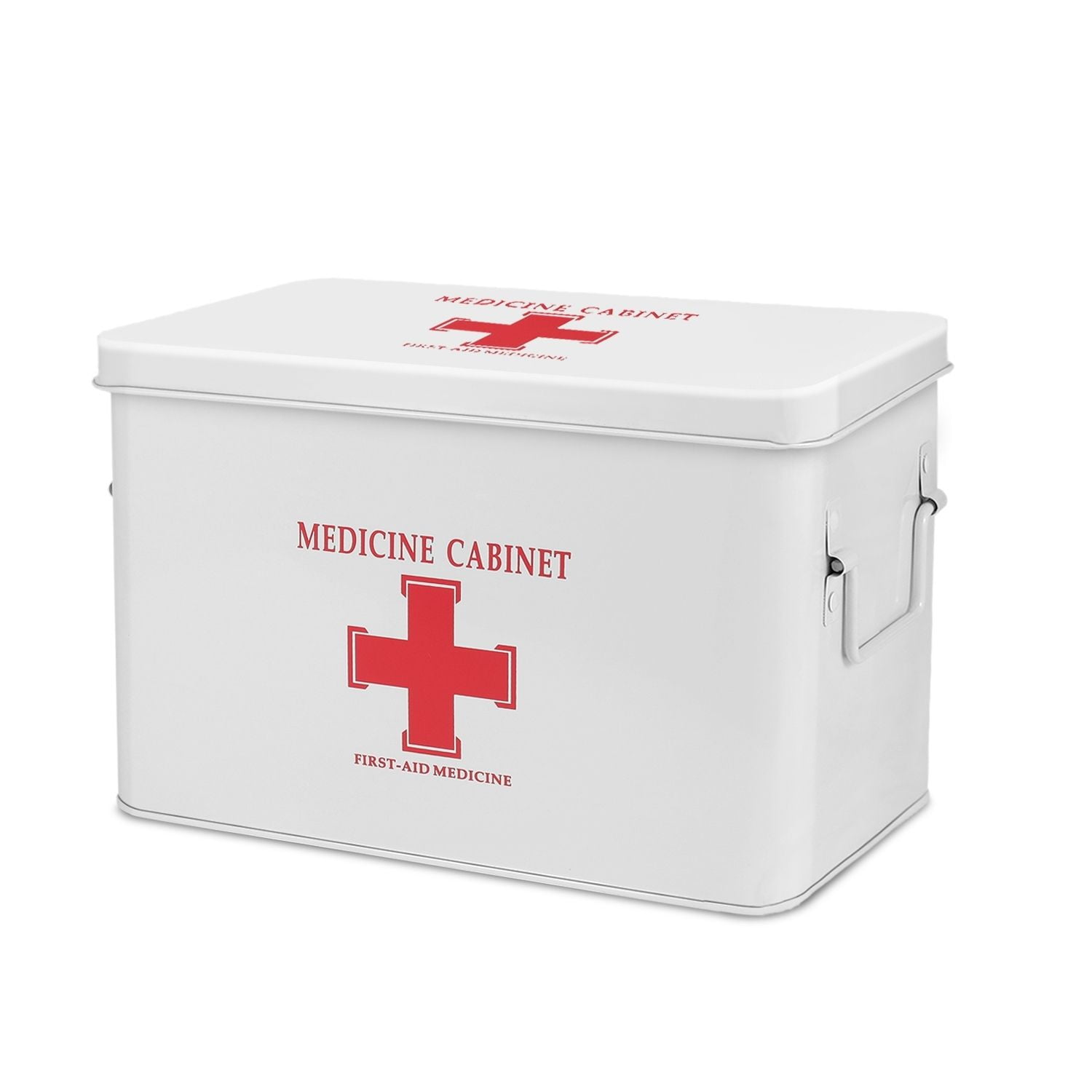 First Aid Medicine Box Supplies Kit Organizer - 13 White Metal Tin Medic  Bin Hard Case with Removable Tray Handle Storage Compartment, Vintage