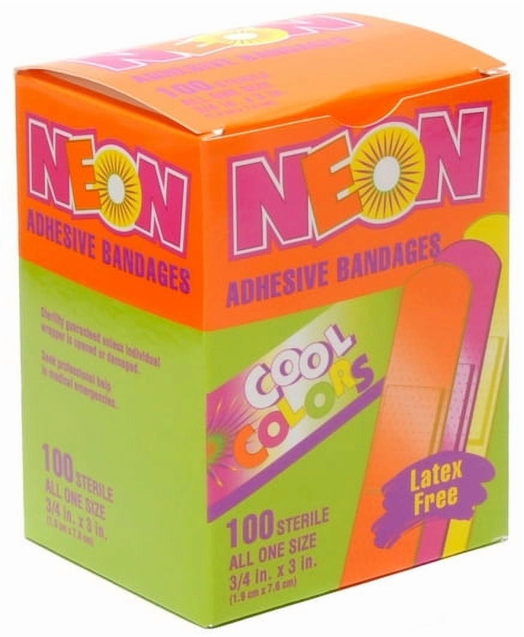 First- Aid Neon Adhesive Sterile Plastic Bandages, Assorted Colors