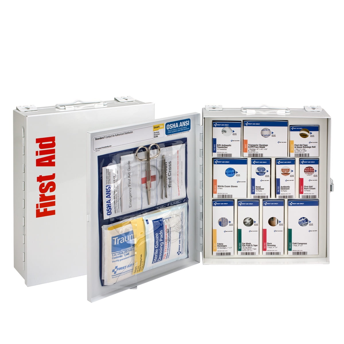 Medium White Metal First Aid Case for 25-Person Use