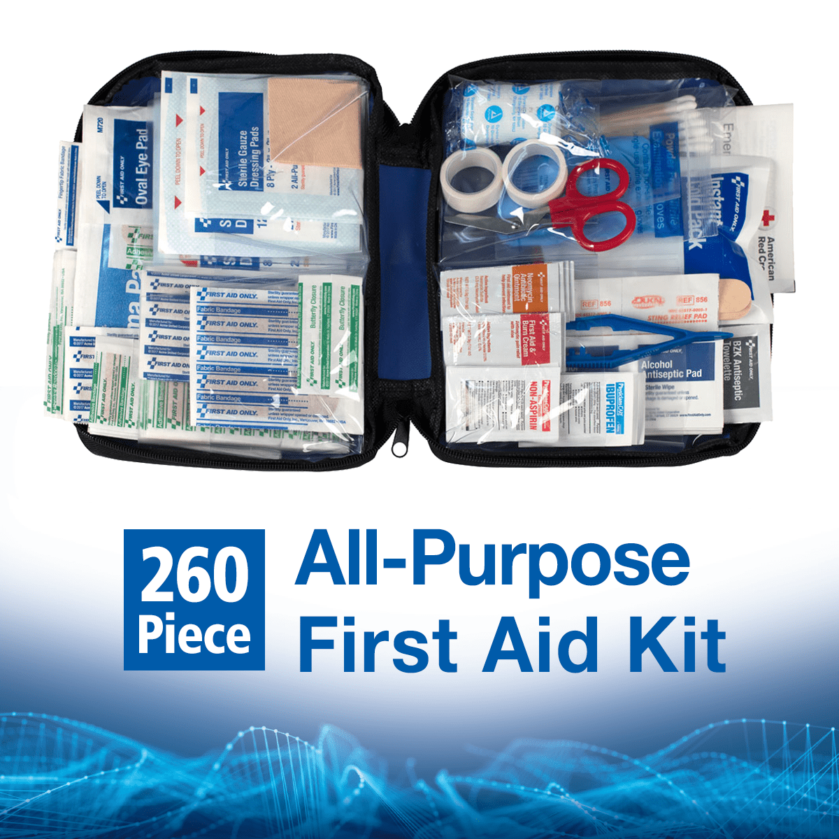 First Aid Only All Purpose Emergency First Aid Kit for Home Work and Travel 260 Pieces Actual Size of Kit 9.25 L x 2.88 W x 7 H