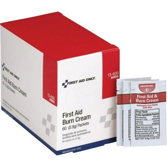 First Aid Only Burn Cream Packets For Burn, Cut, Scrape - 0.03 oz - 60 / Box
