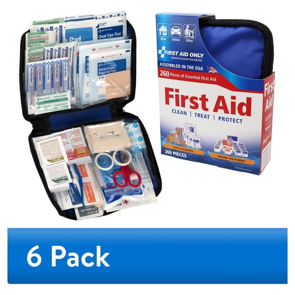 (6 pack) First Aid Only Comprehensive 260-Piece All-Purpose Emergency First Aid Kit for Home and Travel Use