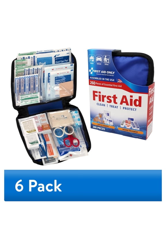 (6 pack) First Aid Only Comprehensive 260-Piece All-Purpose Emergency First Aid Kit for Home and Travel Use