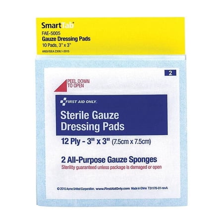 First Aid Kit Refill,3"X3" Sterile Gauze Pads, 10 Per Bag FAE-5005
