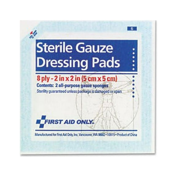 First Aid Only, FAOFAE5000, Sterile Gauze Dressing Pads, 10 / Pack, White
