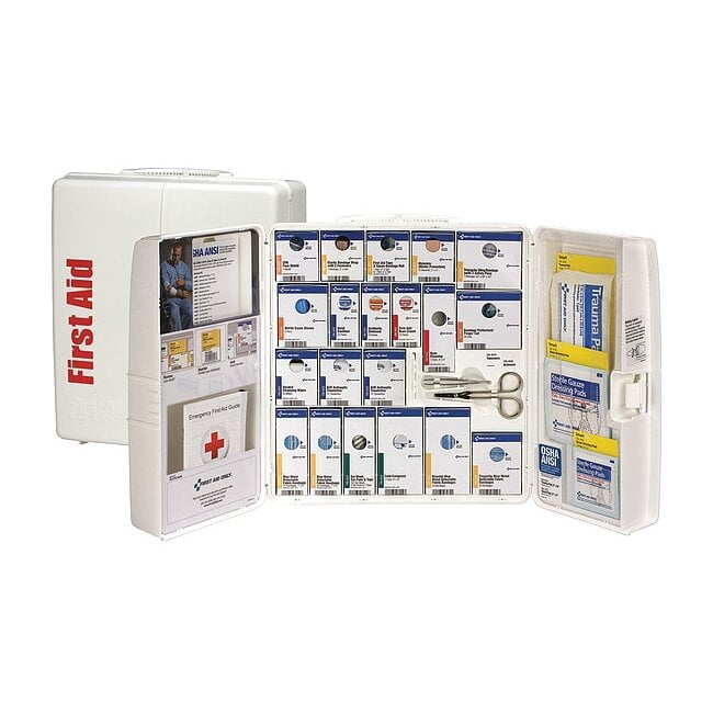 First Aid Kit and Housing, Plastic Cabinet, 261 Components, 100 People Served
