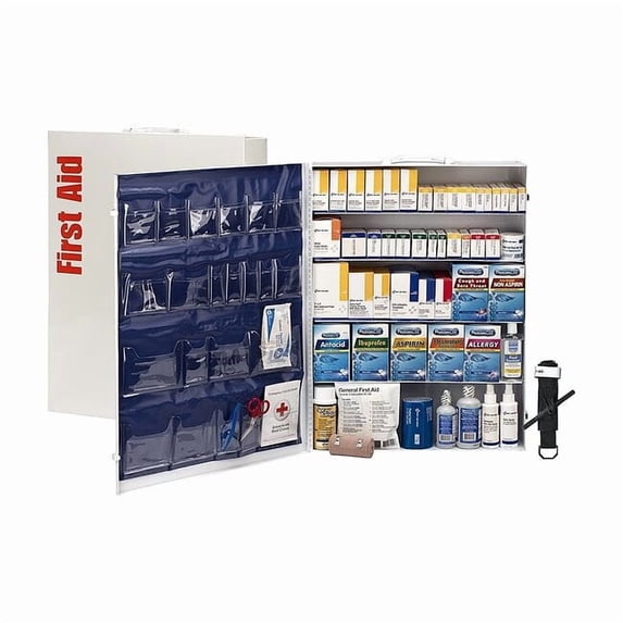 First Aid Kit and Housing, Metal Cabinet, 2,138 Components, 200 People Served 91342