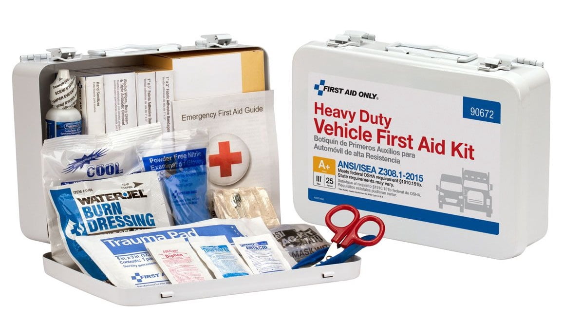 25 Person Vehicle First Aid Kit, Metal Weatherproof Case, ANSI Compliant