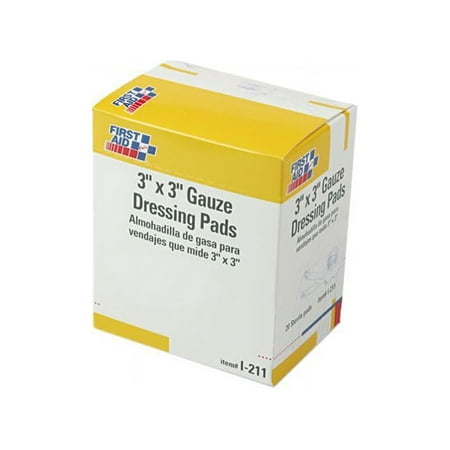 First Aid Only I-211 Gauze Dressing Pads, 3 x 3, 10/Box