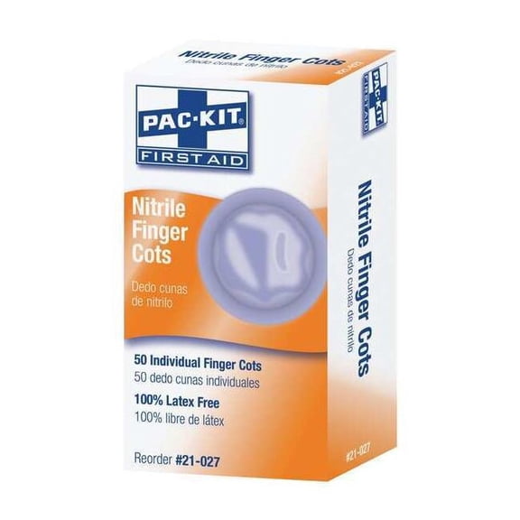 First Aid Only Finger Cots, Blue, Nitrile, L, PK50 21-027