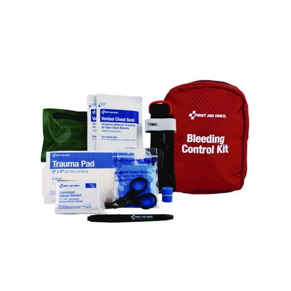 First Aid Only Right Response Bleeding Control Kit for Limb and Chest Wounds, 16 Pieces, Fabric Pouch