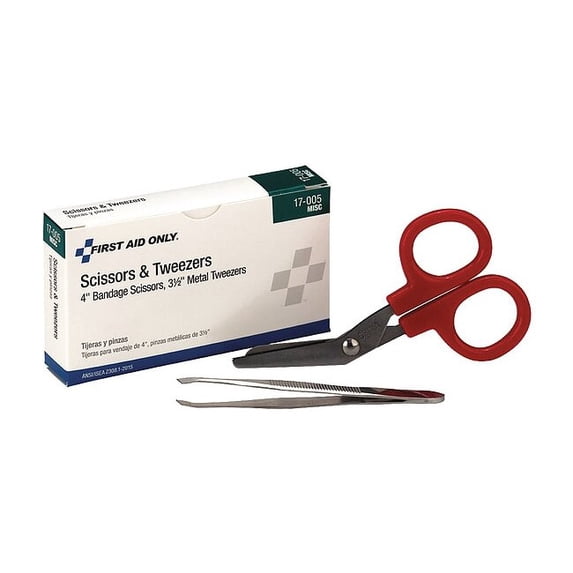 First Aid Only Scissors with Metal forceps, 4", Red & Silver