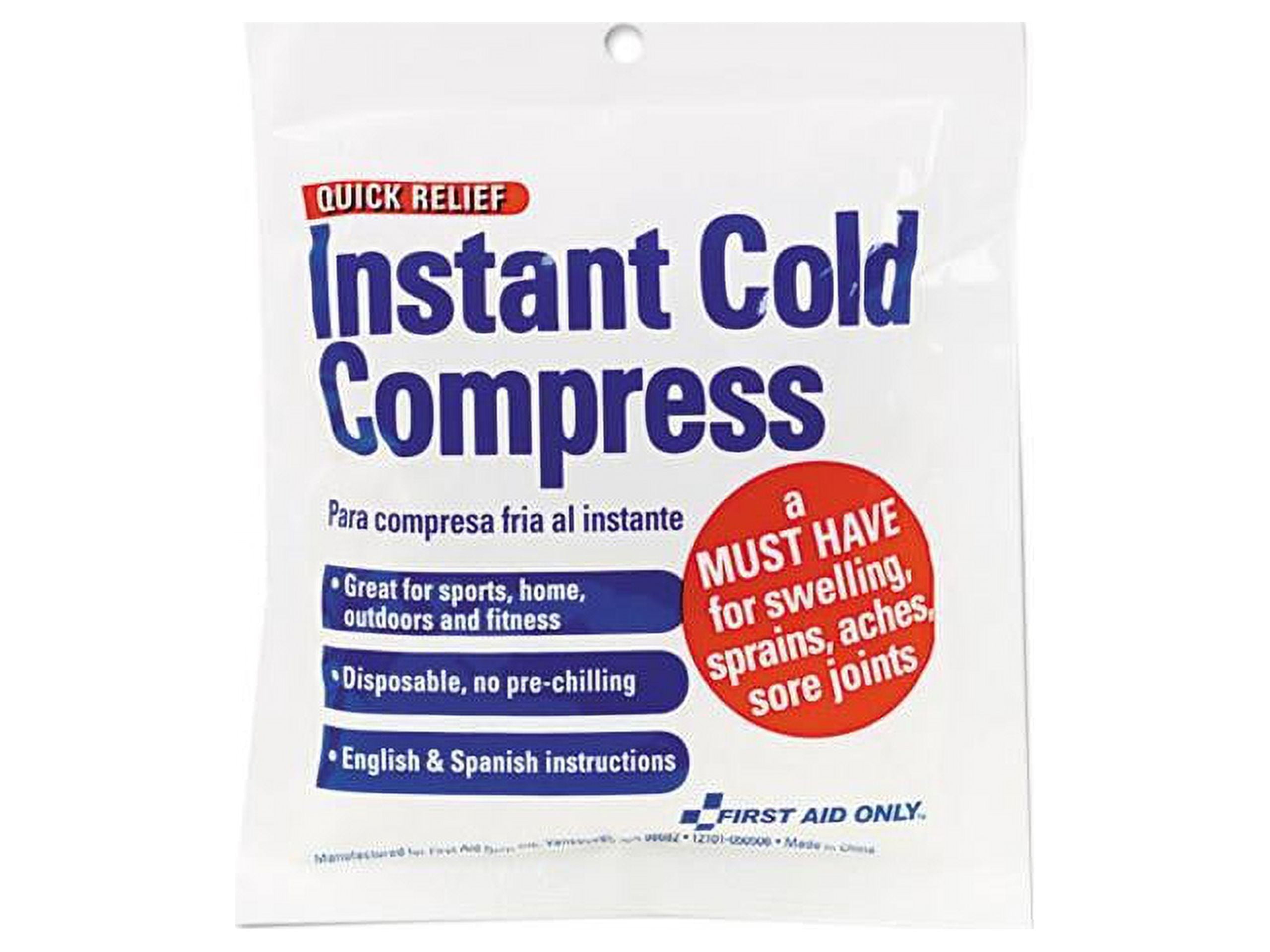 FIRST AID ONLY Instant Cold Pack: Disposable, White, Waterproof, 5 1/2 in  Lg, 4 1/2 in Wd
