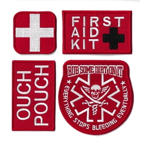 First Aid Patches 4pc Set | Ouch Pouch Everything Stops Bleeding First Responder Jacket or Medic Patch Kit | Funny Tactical Iron On Small - by Nixon Thread Co. (Red/White - Hook and Loop))