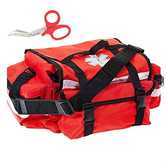 First Aid Responder EMS Emergency Medical Trauma Bag + Matching EMT Shear (Red)