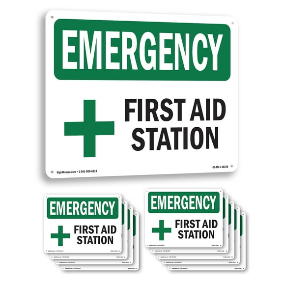 First Aid Station OSHA Emergency Aluminum Sign 18 Inch x 12 Inch - 10 Pack