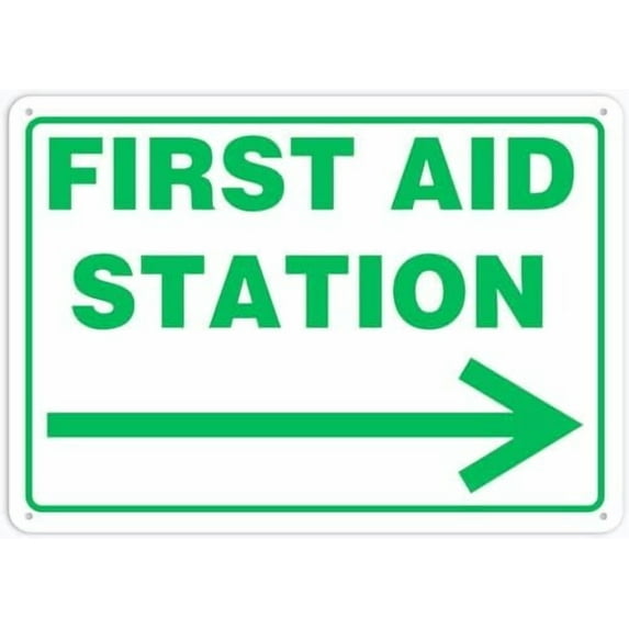 First Aid Station Right Arrow Caution Safety Signs, Warning Signs, Security Signs, Alt Room Decor, Indoor & Outdoor Signs For Home, Office, Work 12" X 8"