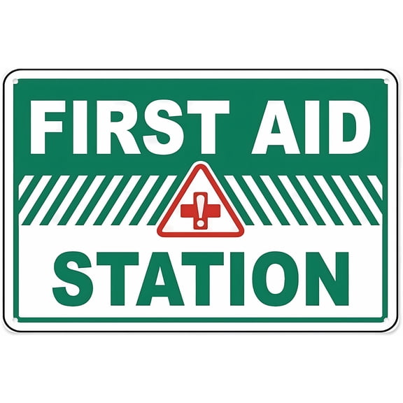 First Aid Station Sign - 8"x12" Vintage Metal Warning Sign for Home Farm Bar Coffee Shop Club, First Aid Zone, Office Workplace, Medical Emergency