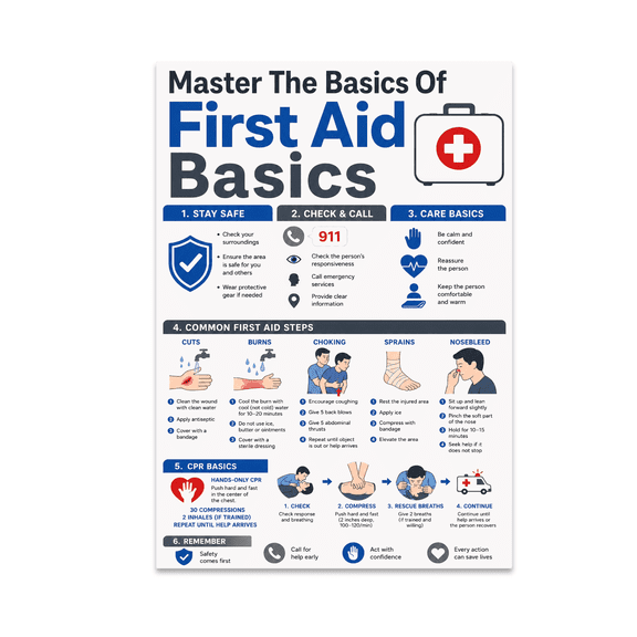 First Aid Study Guide Poster - First Aid Basics Learner - 13x19 Poster Print