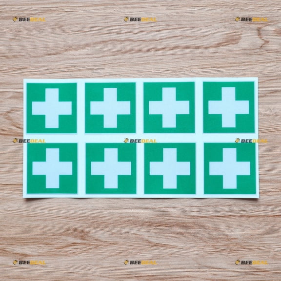 First Aid Symbol Cross Universal Green Decal Vinyl Sticker - 8 Pack Reflective, 2 Inches - Car Boat Laptop Case
