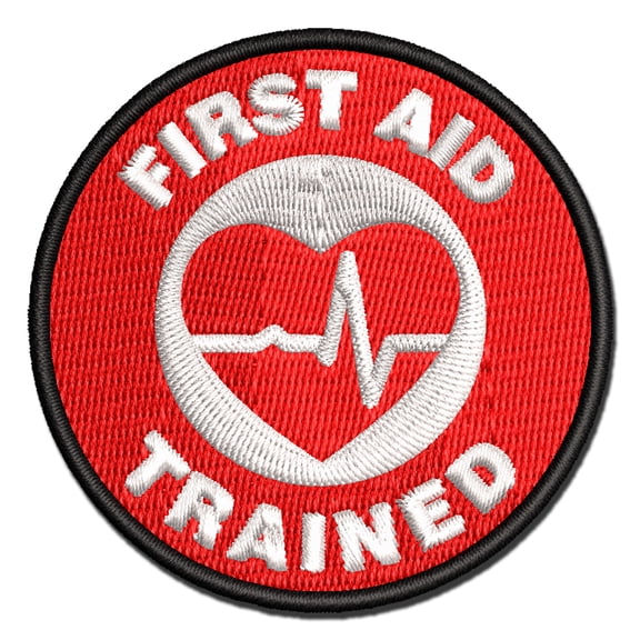 First Aid Trained EKG Heart Applique Multi-Color Embroidered Iron-On Patch - 2.0 Inch Mini