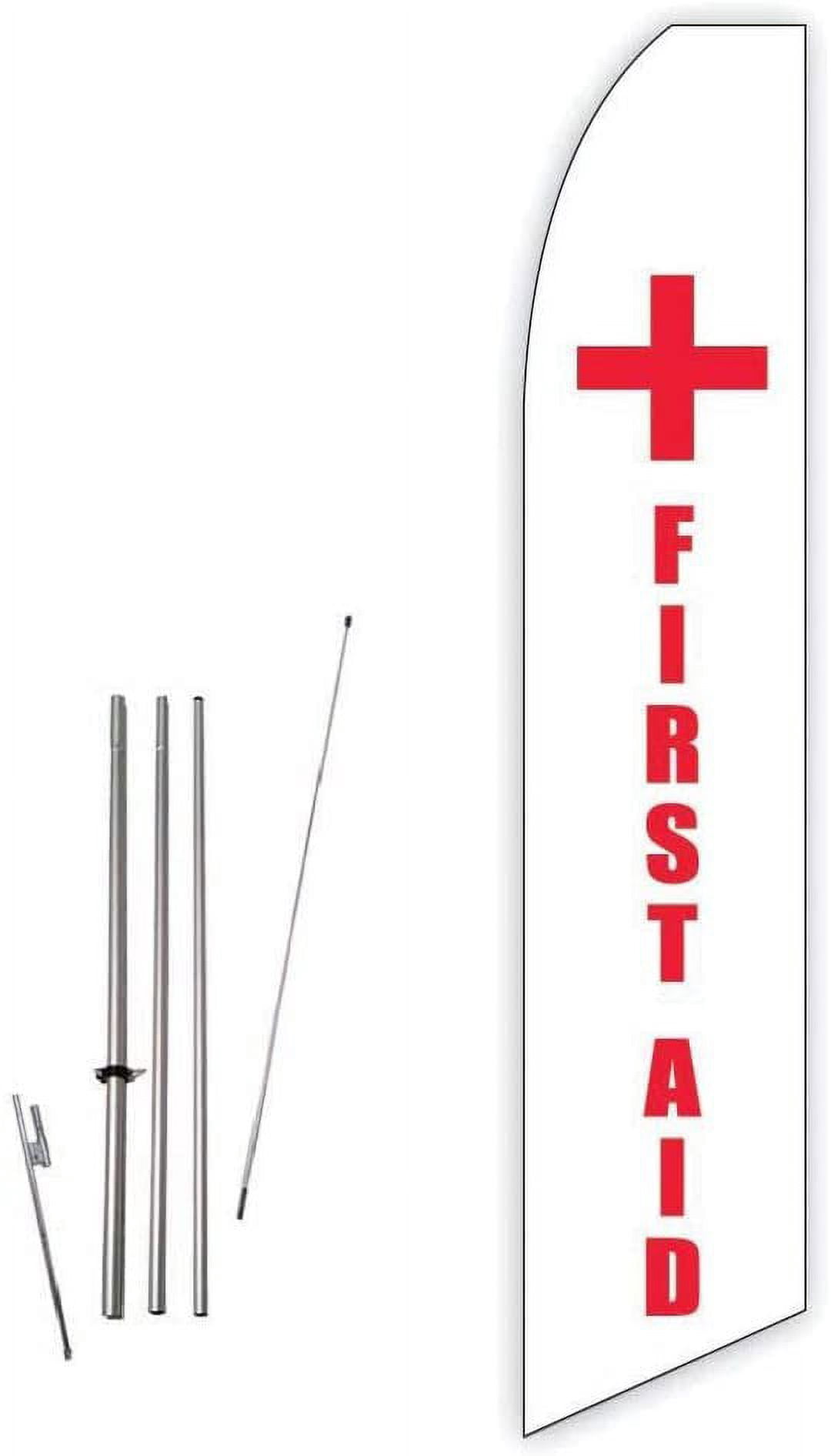 First Aid (White) Super Novo Feather Flag - Complete with 15ft Pole Set and Ground Spike