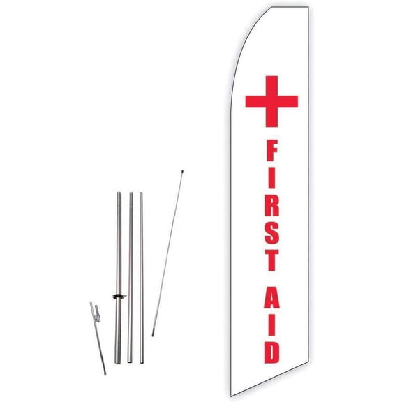 First Aid (White) Super Novo Feather Flag - Complete with 15ft Pole Set and Ground Spike