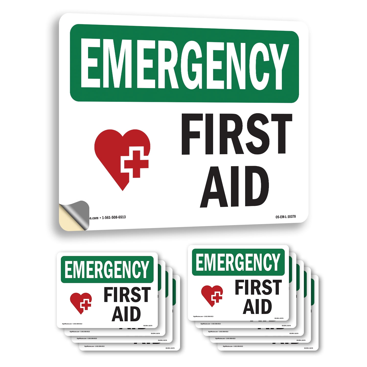 First Aid With Symbol OSHA Emergency Vinyl Decal Label 18 Inch x 12 ...