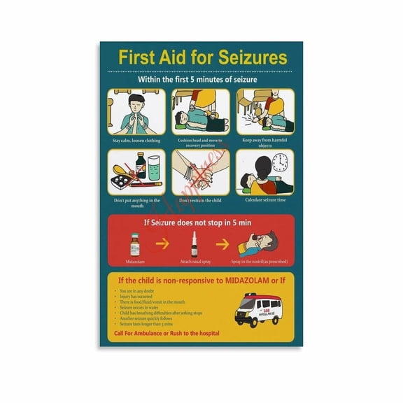 First Aid for Seizures in Children Infographic Poster Safety Reference Chart Guide Canvas for Living Room Bedroom Decor