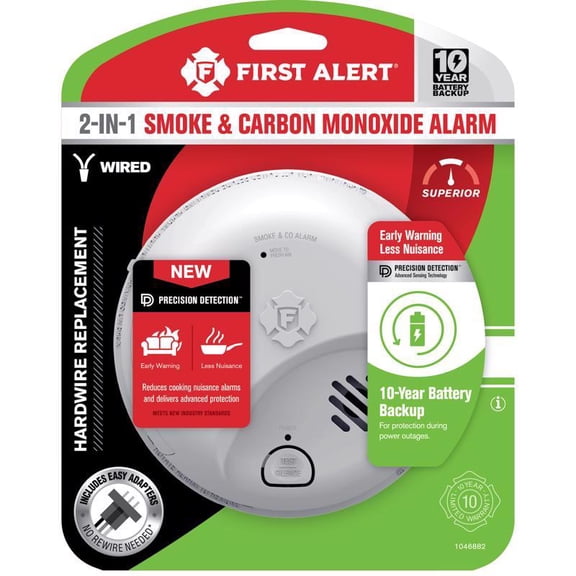 Ademco 5050065 First Alert 10 Year Hard-Wired with Battery Back-Up Ionization Smoke & Carbon Monoxide Detector