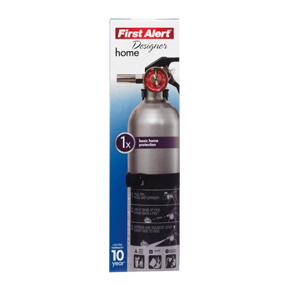 First Alert DHOME1 Rechargeable Designer Home Fire Extinguisher UL Rated 1-A:10-B:C, Pewter