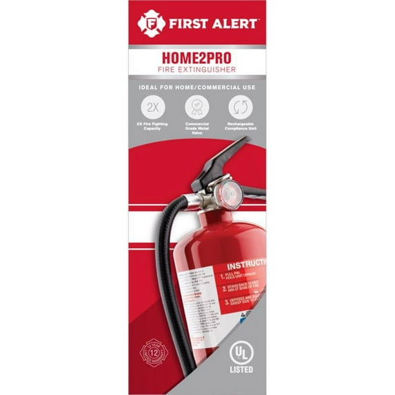 First Alert HOME2PRO Rechargeable Compliance Fire Extinguisher UL rated 2-A:10-B:C, White