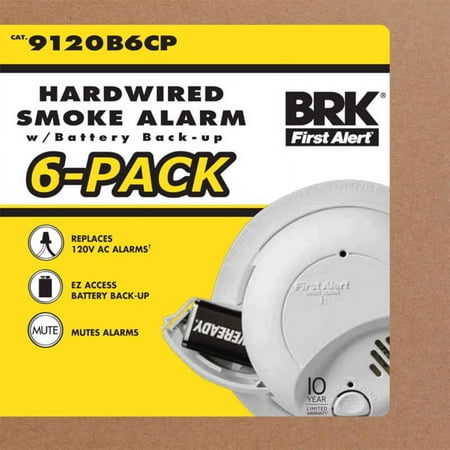 BRK 9120B6CP Hard-Wired Smoke Alarm with Battery Backup, 6 Pack