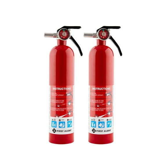 First Alert Rechargeable Fire Extinguisher Pair, Red, 2.5 lbs, 2 Pack