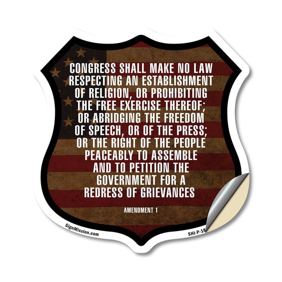 First Amendment Flag (2 Pack) 18 inch X 18 inch Shield Shaped Heavy Duty 3.2 mil Vinyl Decals Weather Resistant Made in the USA