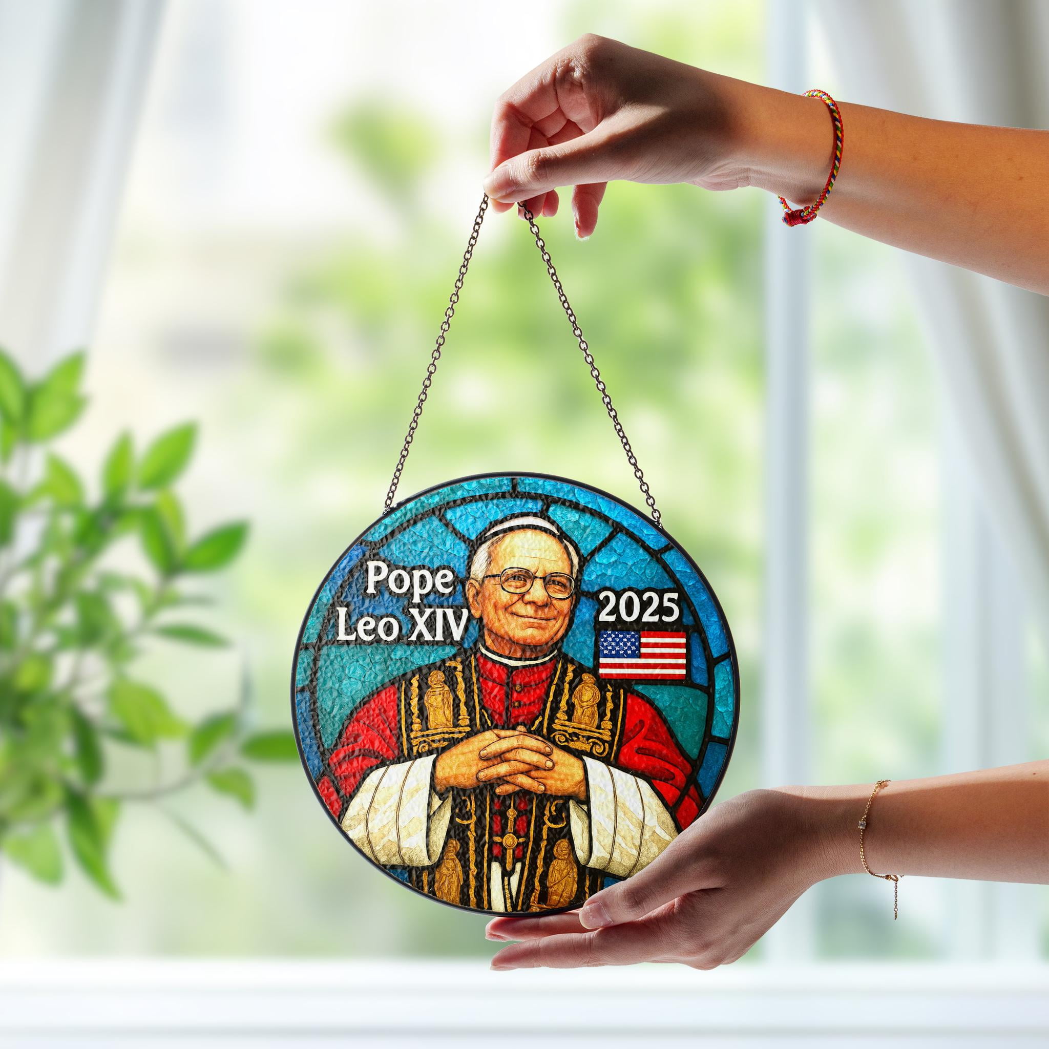 First American Pope Stained Glass Window Hanging,Catholic Religious ...