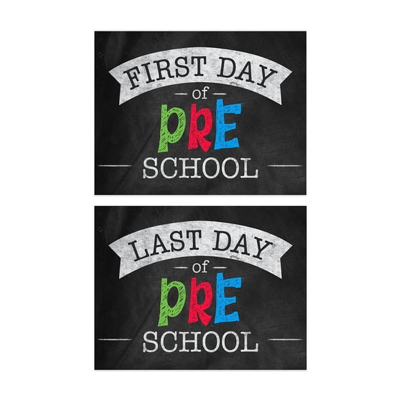 First And Last Day Of School Signs / 11" x 8.5" Chalkboard Look Muti Color Two Sided Photo Prop / Back To School Heavy Paper Stock Signs - All Grades