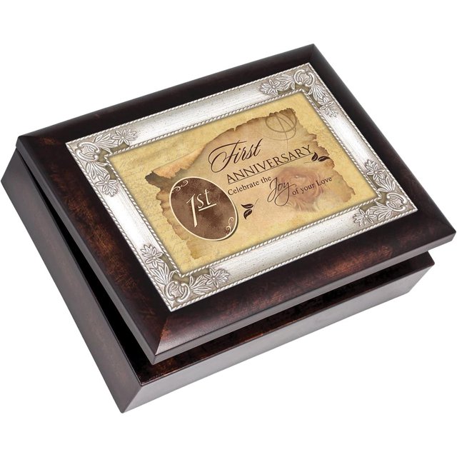 First Anniversary Burlwood Jewelry Music Box Plays Unchained Melody