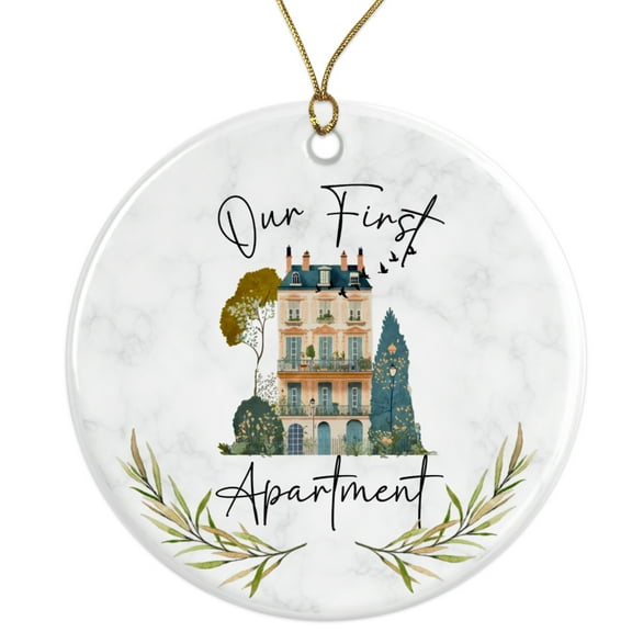 Our First Apartment Ornament - New Home Housewarming Gift - Couples Keepsake - First Home Ornament - Personalized House Decor Ceramic Ornament - 3 Inch - String Included - ORNW0287
