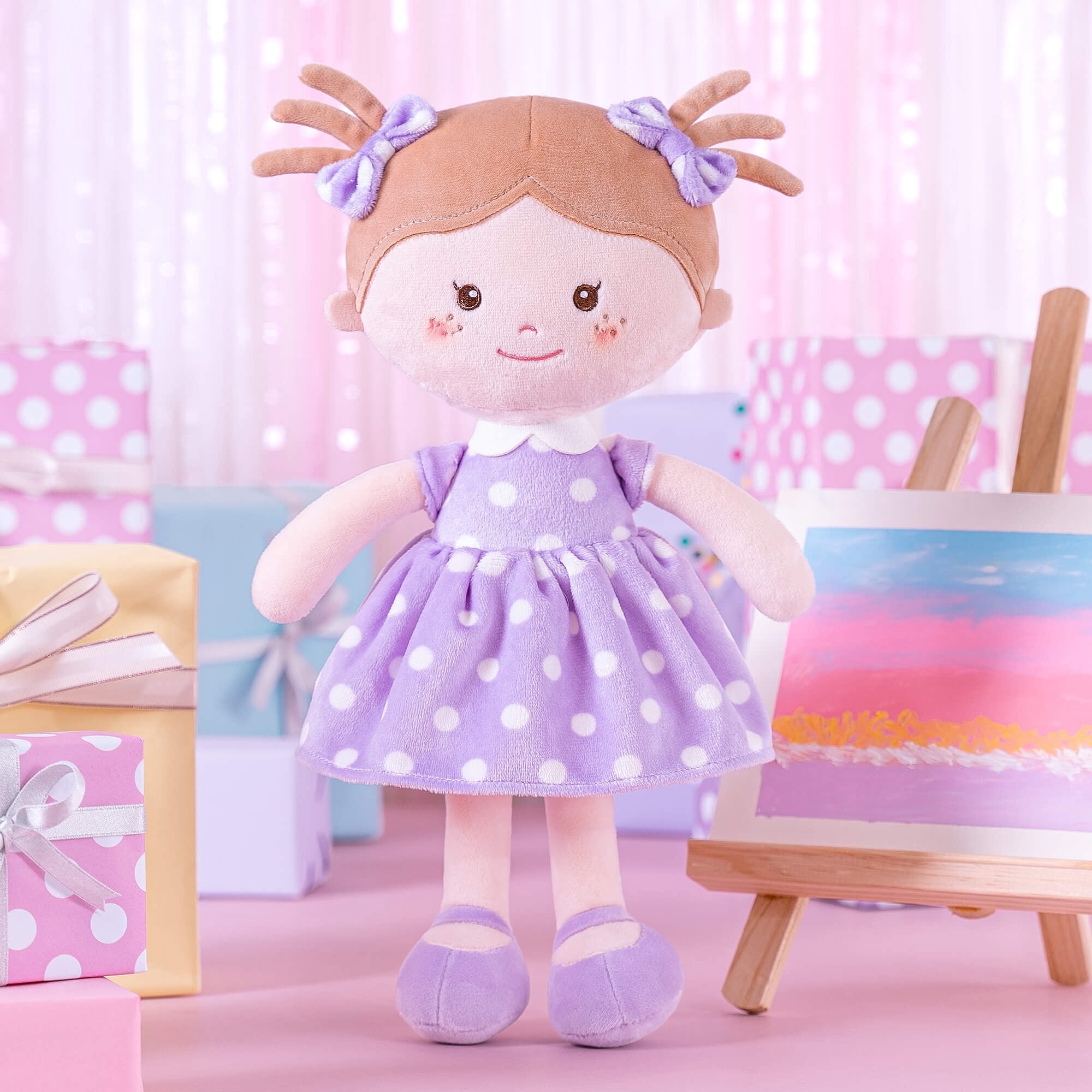 First Baby Doll Baby Dolls Girl Toys Baby Girl Gifts Purple Polka Dot Dress 13inches