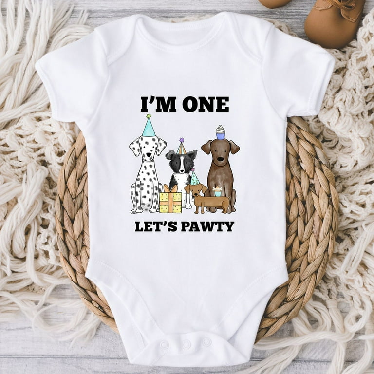 First Birthday Baby Bodysuit, I'M One Let'S Pawty Dog Bodysuit