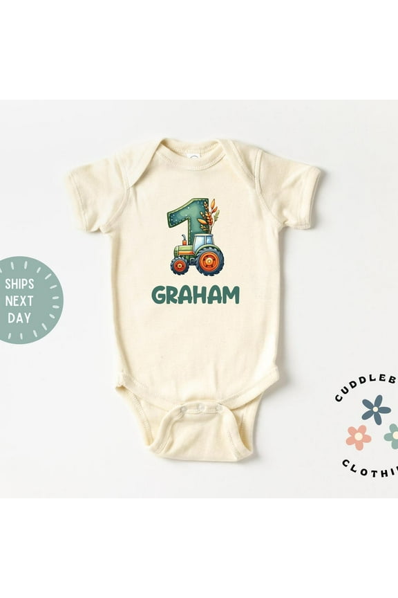 First Birthday Baby Bodysuit, One Year Birthday Shirt, One Year Old Boy, Farm Birthday, Cake Smash Outfit, Tractor Tee