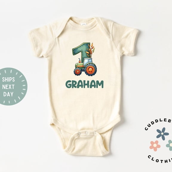 First Birthday Baby Bodysuit, One Year Birthday Shirt, One Year Old Boy, Farm Birthday, Cake Smash Outfit, Tractor Tee