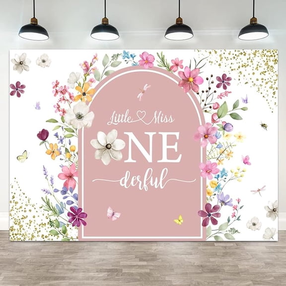 First Birthday Backdrop Little Miss Onederful Floral Watercolor Flower 1st Birthday Background for Girls Pink Flower Happy One Year Old Party Decorations Banner Photo Booth Props