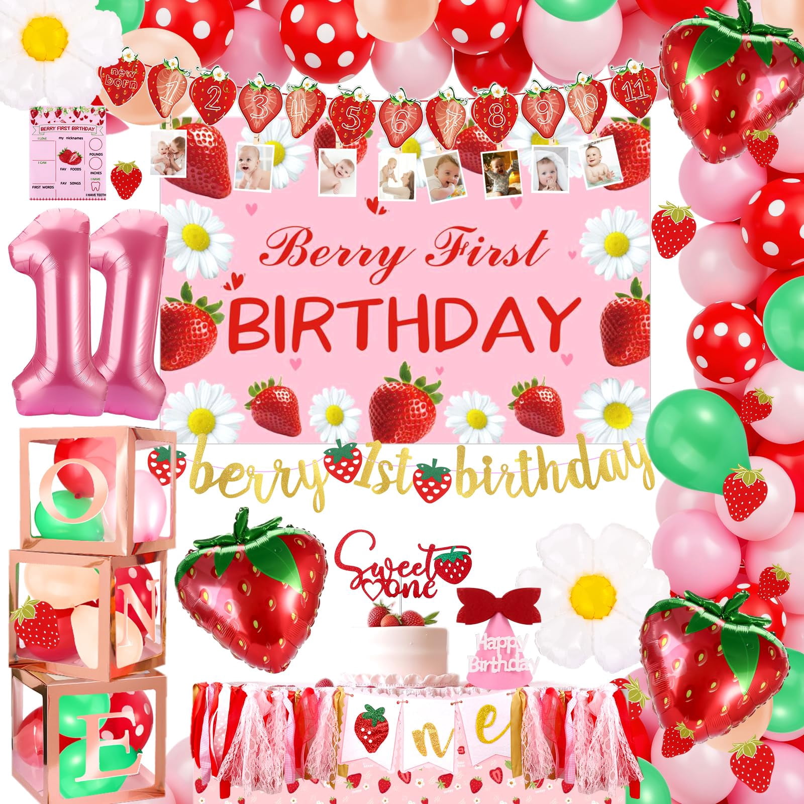 Sweet One Cherry 1st Birthday Party Supplies – 64-Piece Tableware Set For Girls & Boys – Includes Plates, Cups, Napkins (Serves 16)