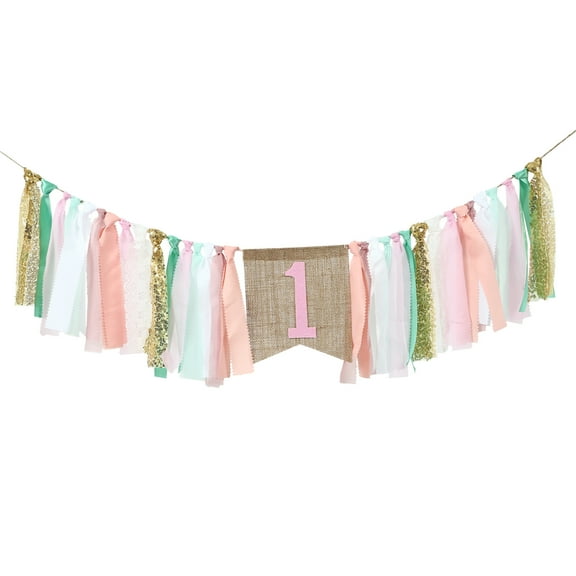 First Birthday Decorations High Chair Banner Baby 1st Birthday Highchair Banner Party Decoration 1st Girl Birthday Party Photo Props Rag Garland First Birthday Banners for Girls