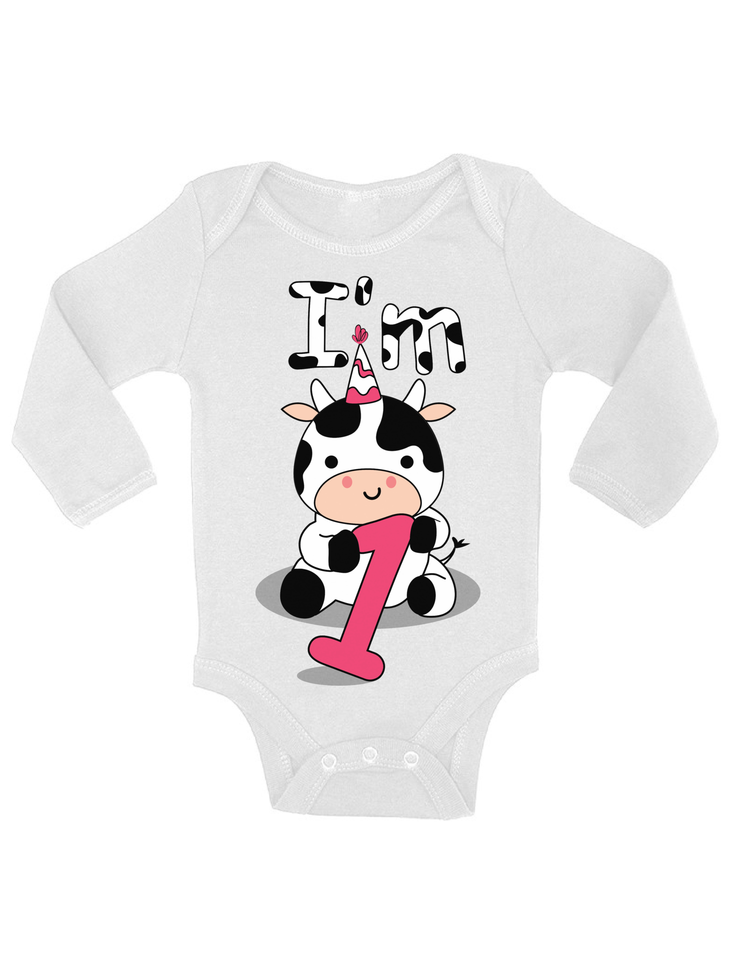 First Birthday Party Cute Cow 1 Year Old Girl Boy Baby Bodysuits Long Sleeve Cow I'm One Outfits My First Birthday Gifts Baby Gifts First Birthday Gifts for Birthday Boy Birthday Girl - image 1 of 4